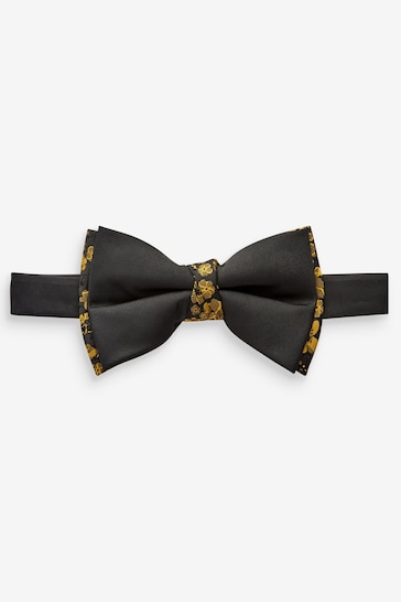 Black/Gold Floral Bow Tie