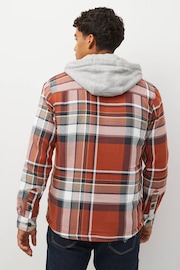 Rust Brown Borg Lined Check Shacket with Hood - Image 3 of 9