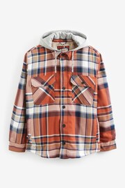 Rust Brown Borg Lined Check Shacket with Hood - Image 5 of 9