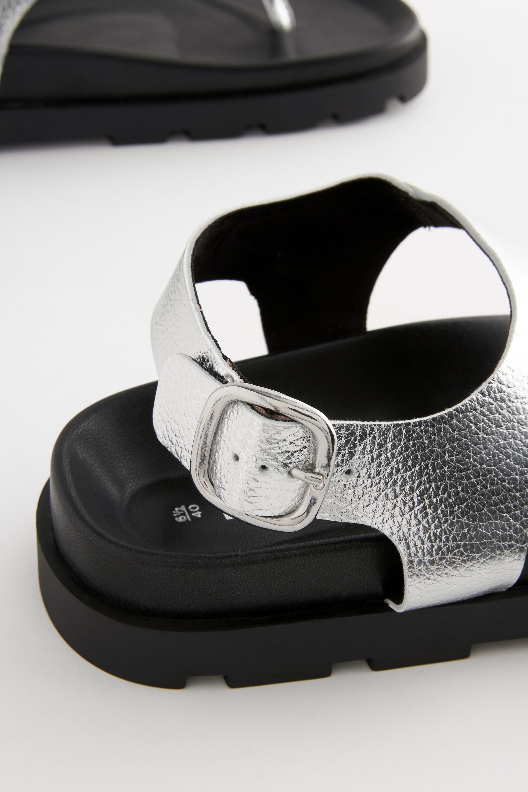 Buy Silver Leather Toe Thong Footbed Sandals from Next Luxembourg