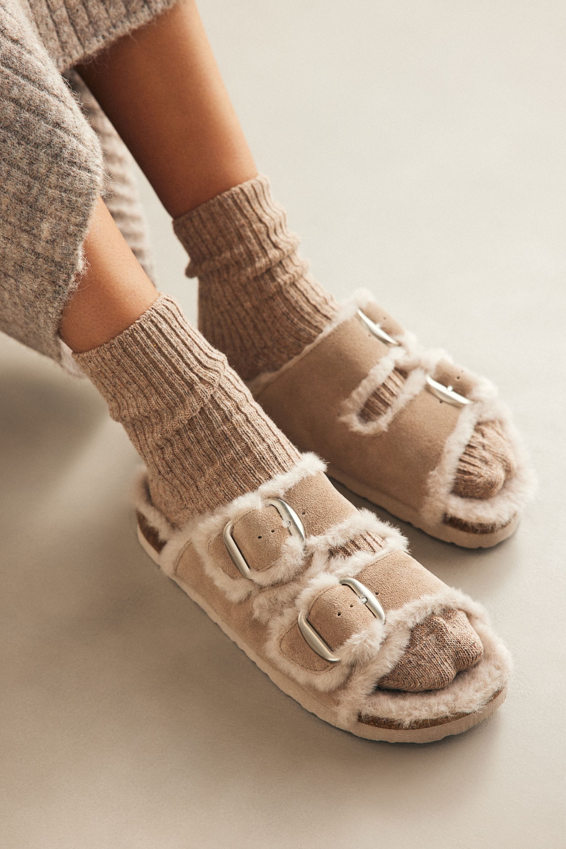 Double strap fur sandals on sale