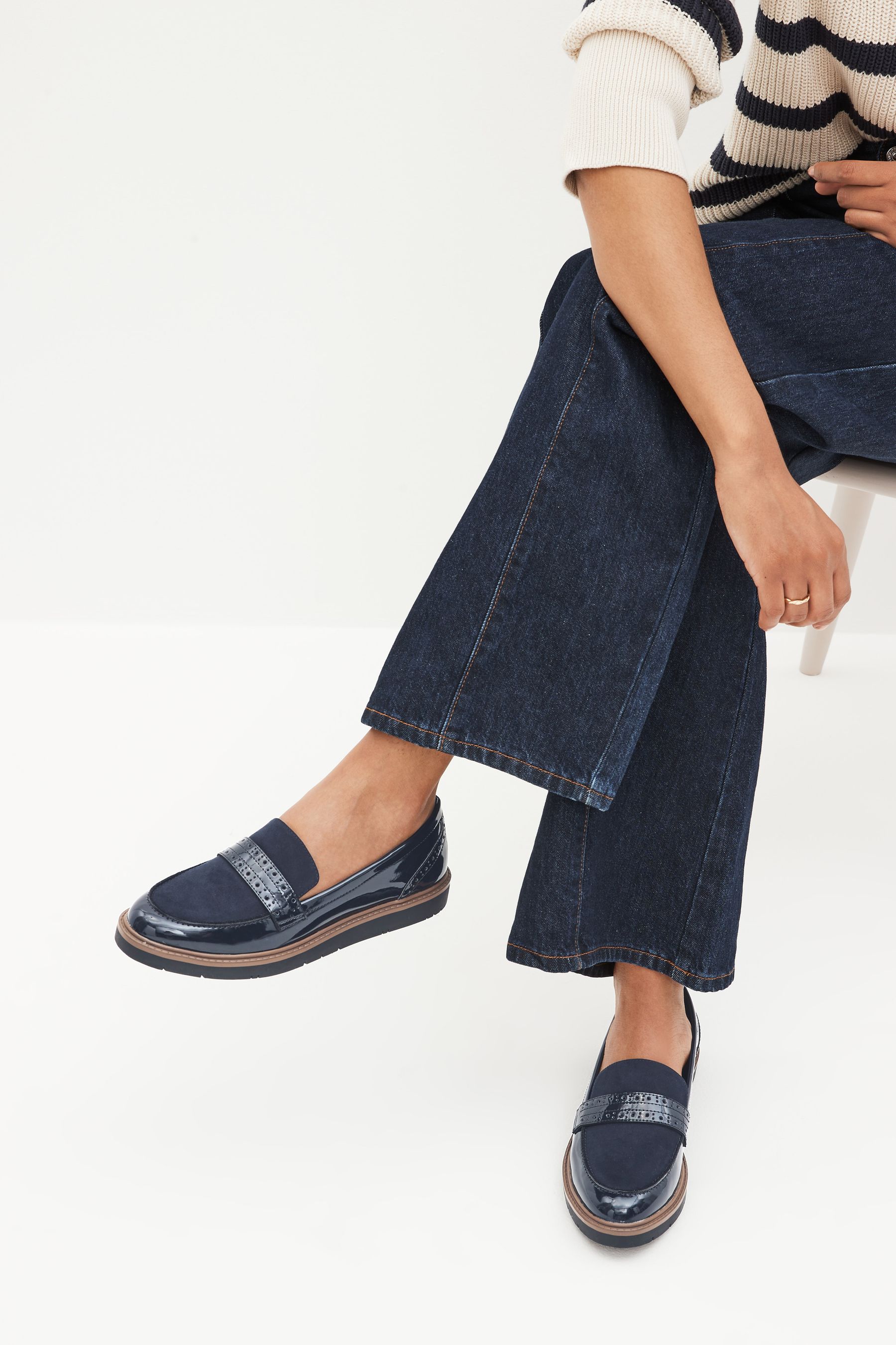 Navy flatform loafers deals