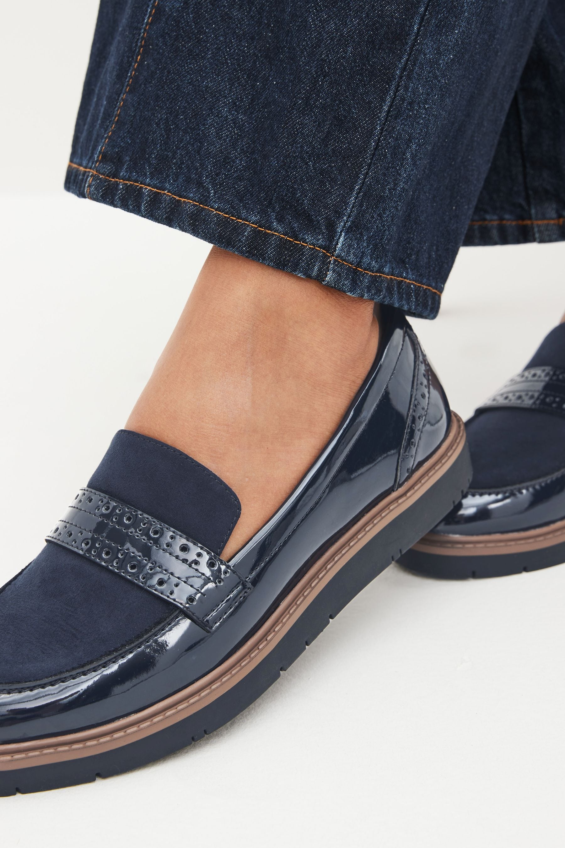 Ladies wide fit cheap navy loafers