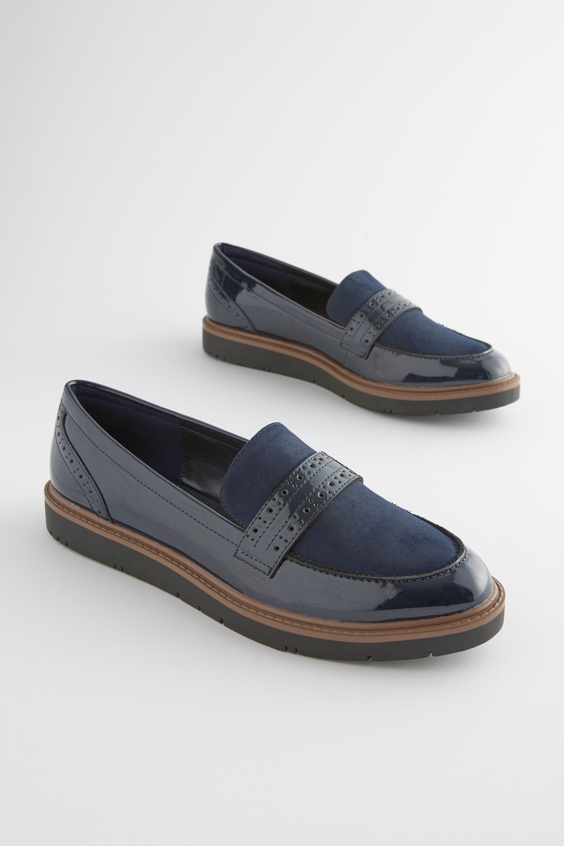 Buy Navy Blue Standard Wide Fit Forever Comfort Brogue Detail Chunky Sole Loafers from the Next UK online shop
