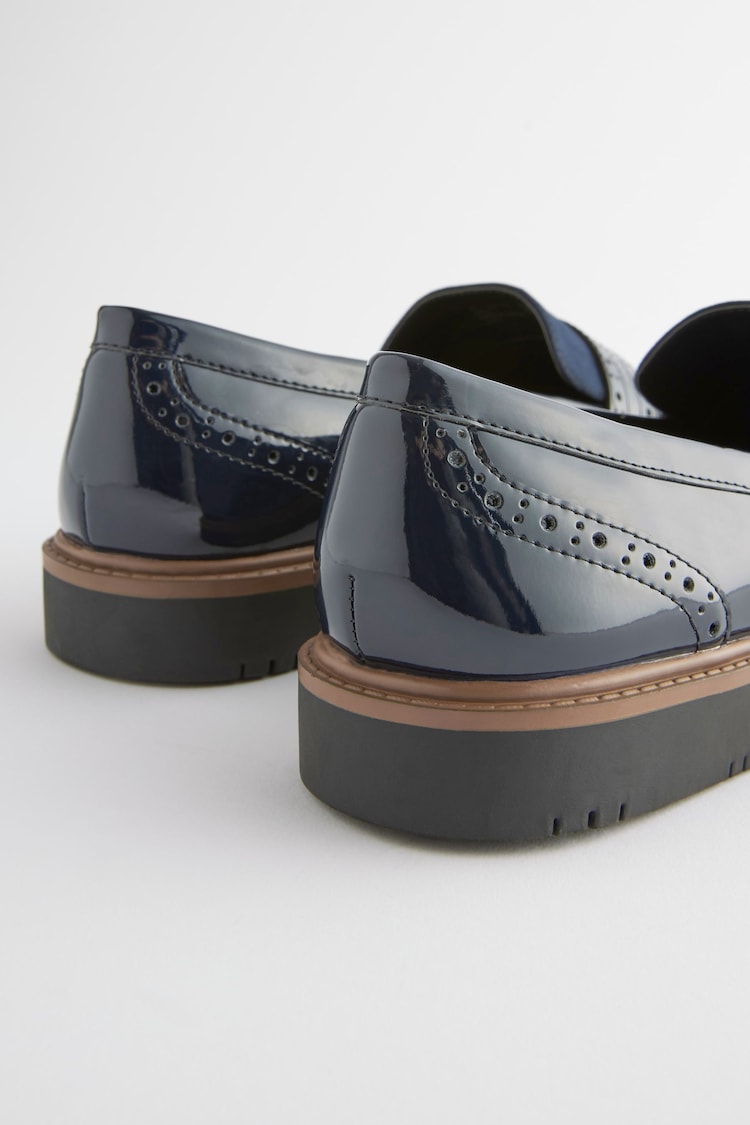 Navy Blue Regular/Wide Fit Forever Comfort® Brogue Detail Chunky Sole Loafers - Image 8 of 8