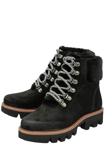 Ravel Black Suede Leather Cleated Sole Lace Up Ankle Boots