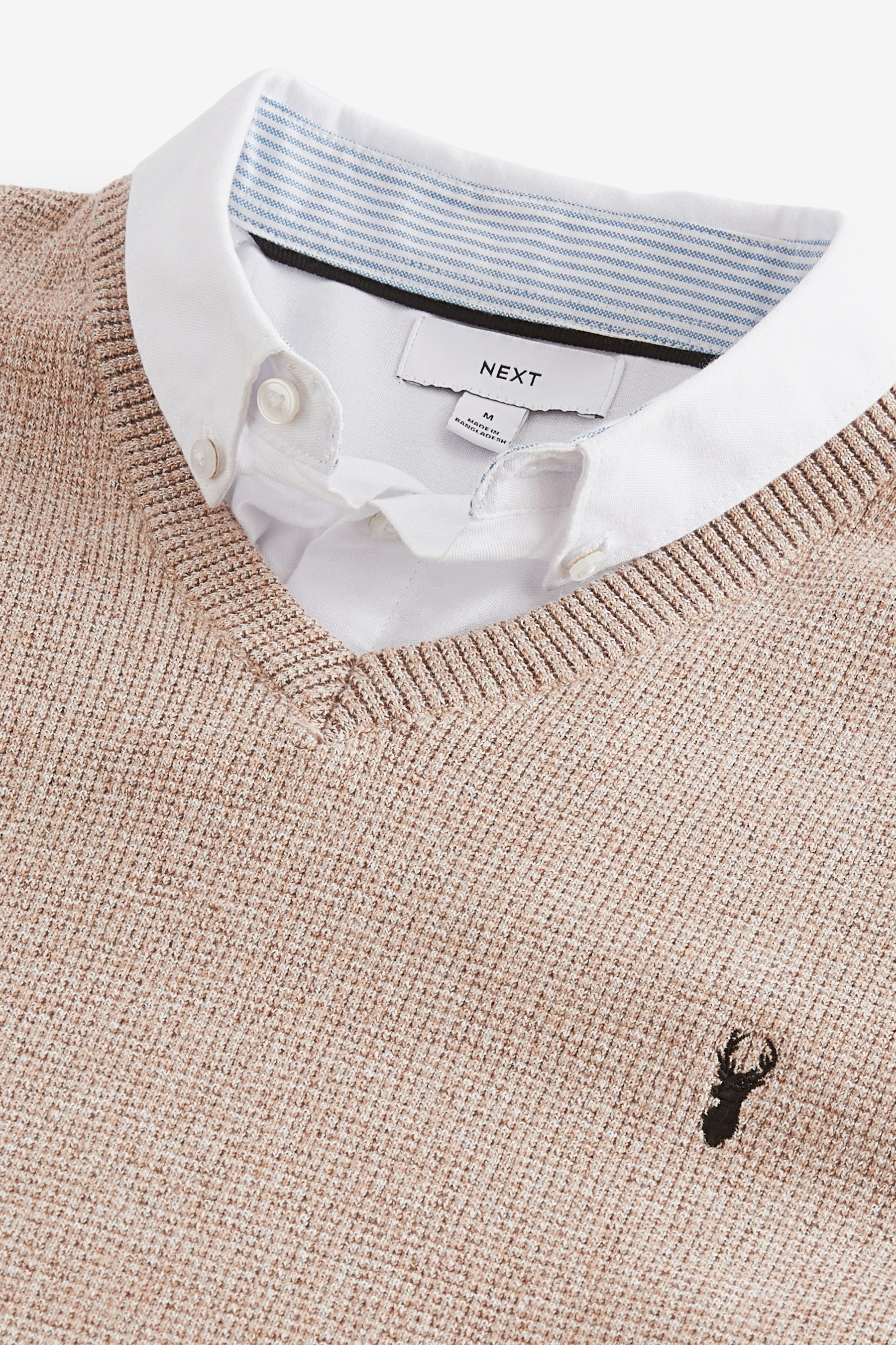 Buy Neutral Oxford V Neck Regular 100 Cotton Mock Shirt Jumper from Next Luxembourg