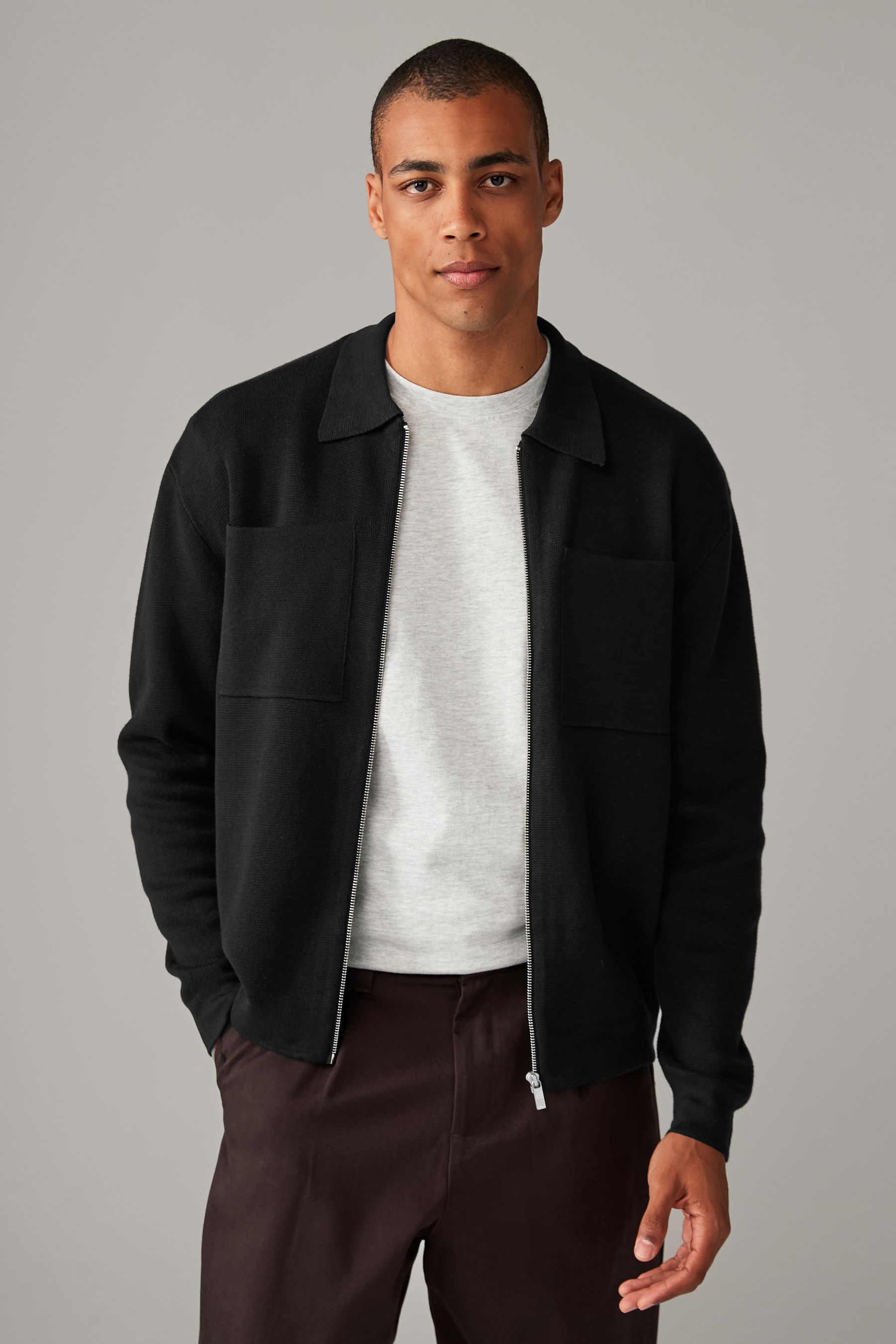 NEXT Black Relaxed Zip Through 100 Cotton Premium Zip Through Jumper xsmall Mens
