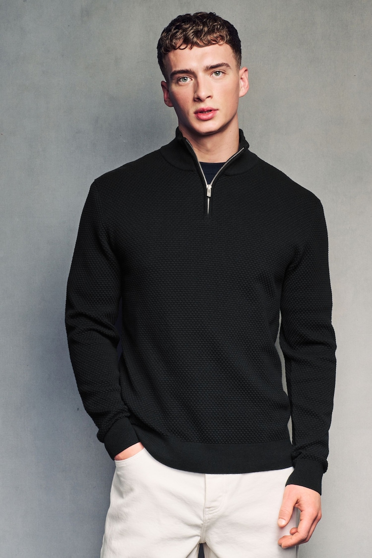 Чорний - Текстури - Regular Fit Knitted Premium Textured 100% Cotton Jumper - Image 2 of 7