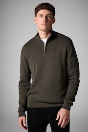 Green Plain Regular Fit Knitted Premium Textured 100% Cotton Jumper - Image 1 of 7