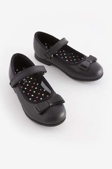Black Standard Fit (F) School Leather Bow Mary Jane Shoes