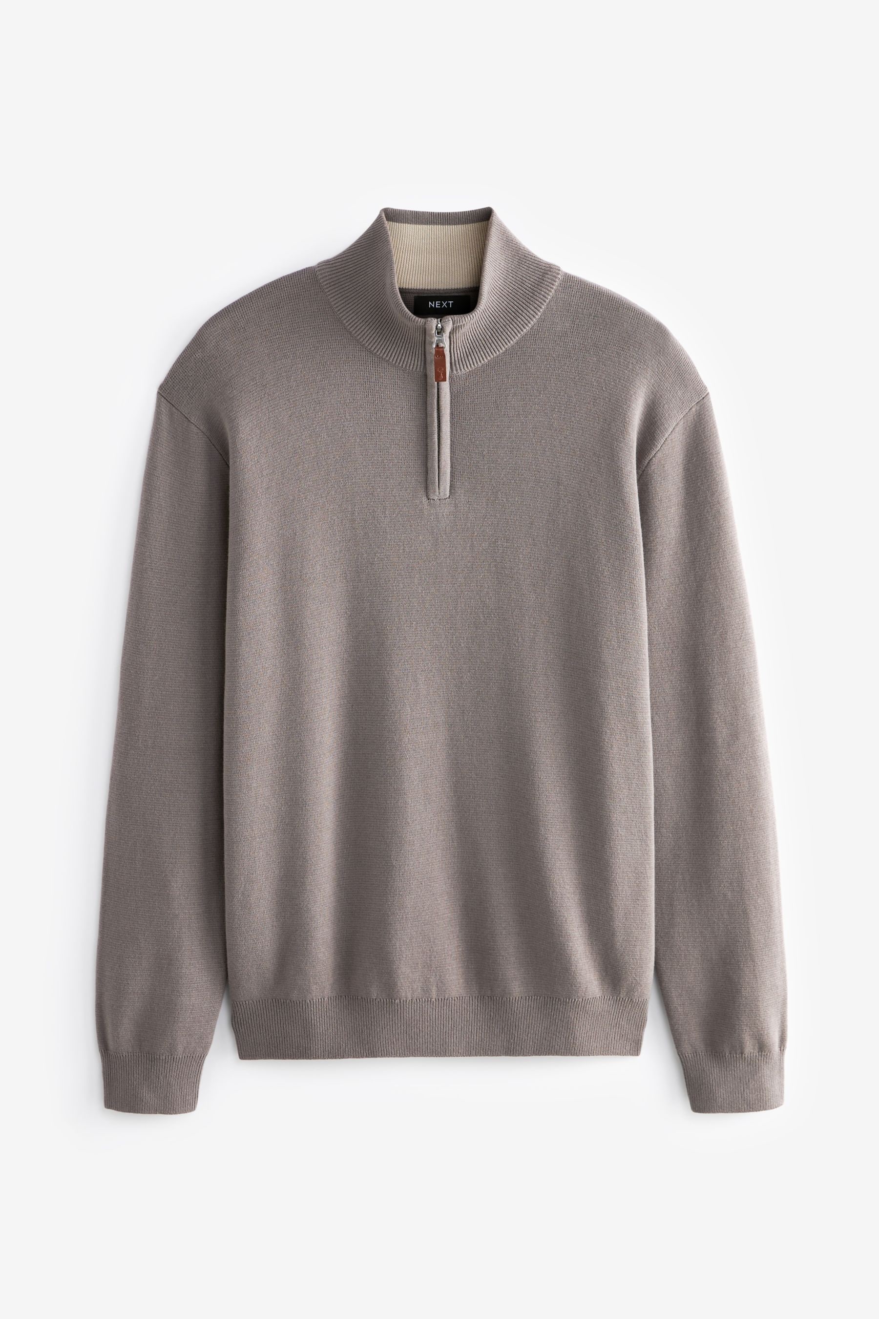 Buy Mushroom Plain Regular Fit 100 Cotton Premium Quarter Zip Jumper from Next Luxembourg