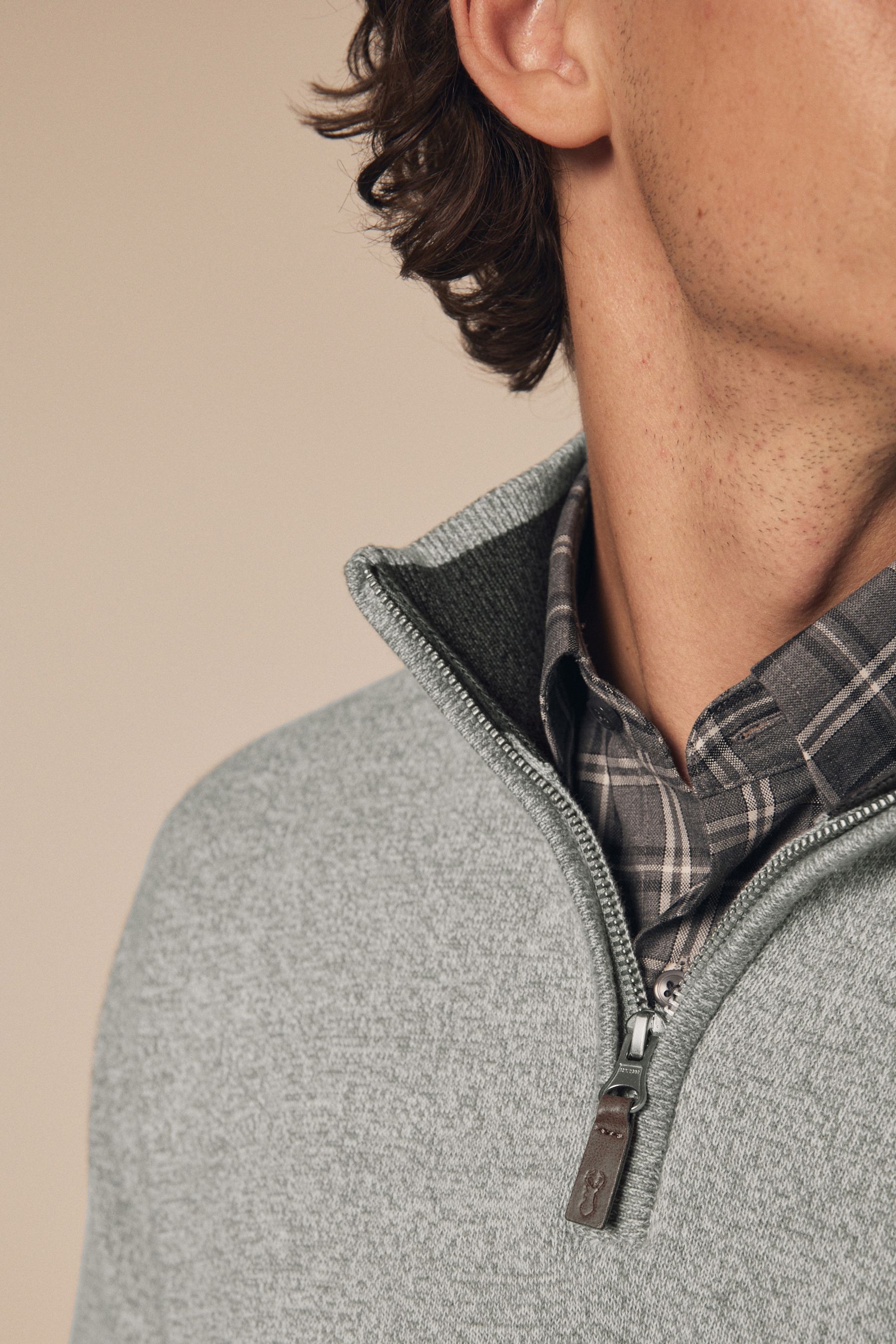 Buy Light Grey Plain Regular Fit 100 Cotton Premium Quarter Zip Jumper from Next Canada