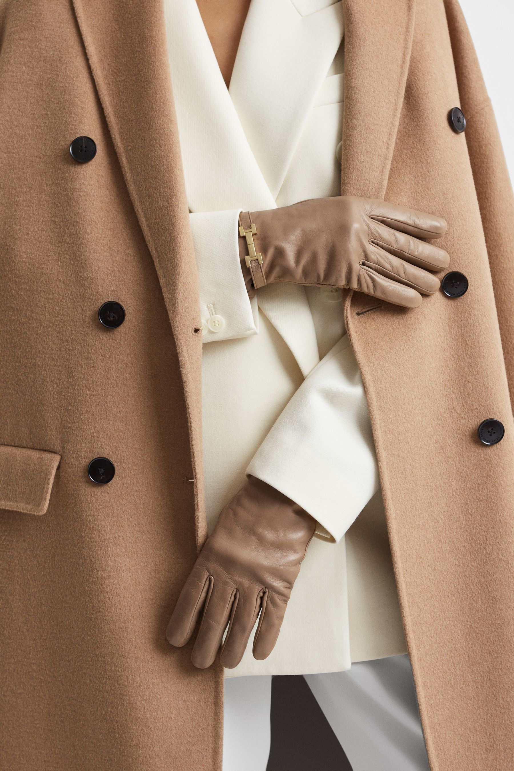 Buy Reiss Camel Harriet Leather Hardware Gloves from the Next UK