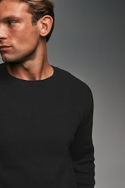 Black 100% Cotton Rib Texture Crew Jumper - Image 1 of 8