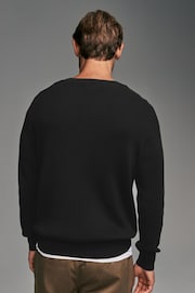 Black 100% Cotton Rib Texture Crew Jumper - Image 3 of 8