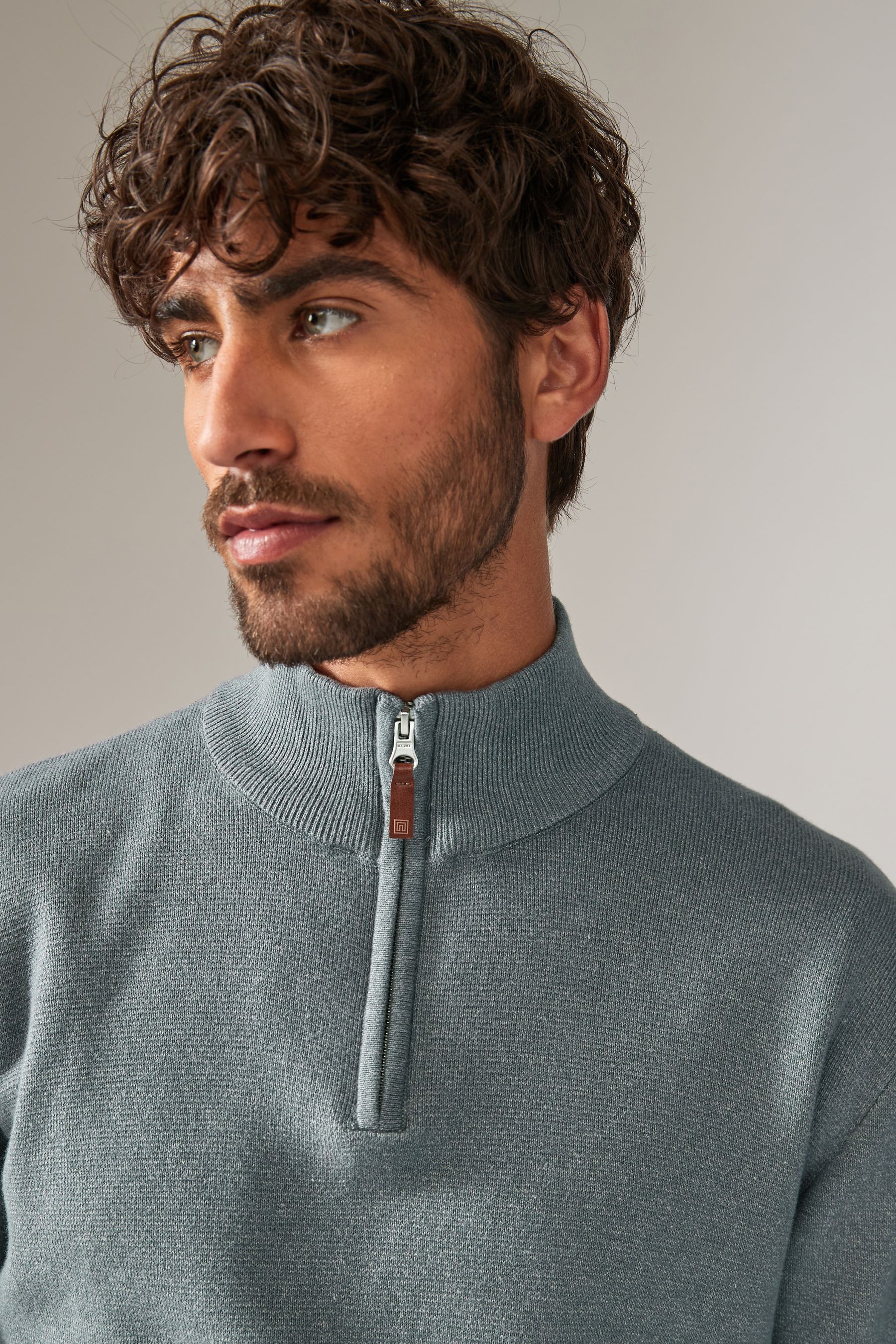 Slate Blue Plain Regular Fit 100 Cotton Premium Zip Neck Jumper
