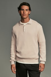 Ecru White Regular Ribbed Knit 100% Cotton Polo Shirt - Image 4 of 8