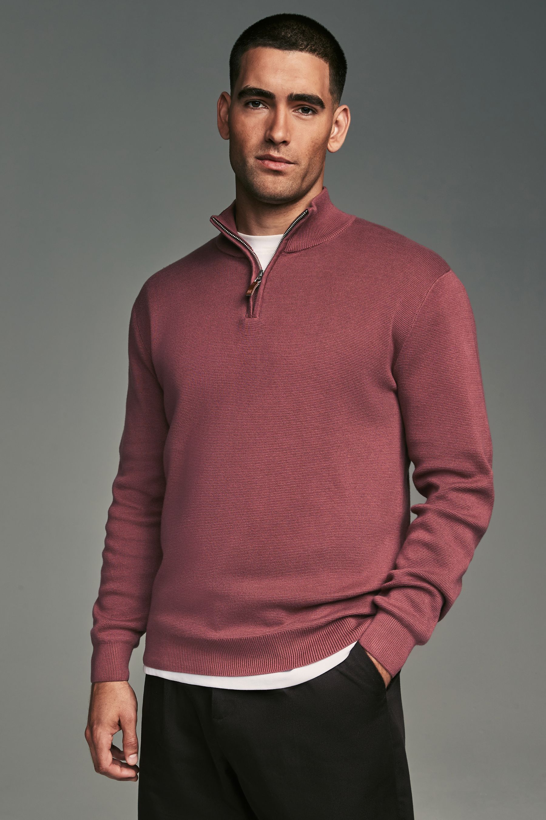 Pink half zip sweater shop
