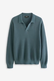 Slate Blue Regular Ribbed Knit Trophy 100% Cotton Polo Shirt - Image 5 of 7