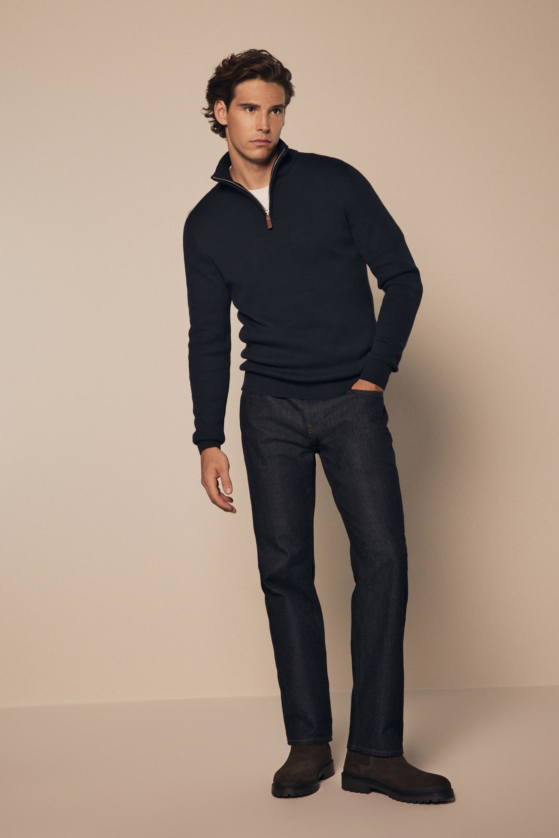 Buy Navy Blue Plain Regular Fit 100 Cotton Premium Quarter Zip Jumper from Next Ireland
