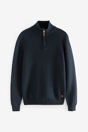 Темно-синя текстура - Рівнина - Regular Fit 100% Cotton Premium Zip Neck Jumper - Image 6 of 8