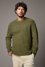 Green Relaxed Fit Fluffy Textured Crew Jumper - Image 2 of 6