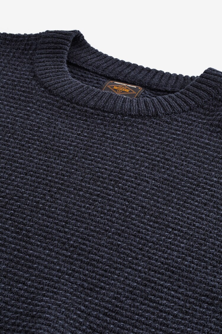 Buy Navy Blue Regular Fit Textured Waffle Crew Neck Jumper from the