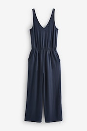 Navy Jersey Wide Leg V-Neck Sleeveless Jumpsuit - Image 6 of 7