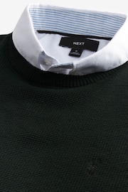 Dark Green Oxford Crew Neck Regular 100% Cotton Mock Shirt Jumper - Image 7 of 8