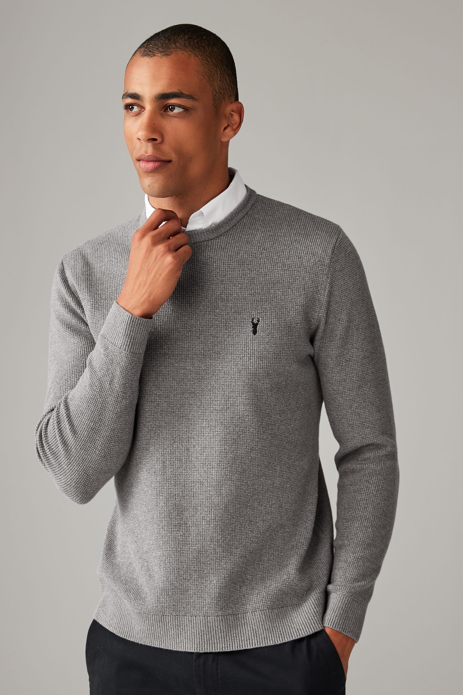 Light Grey Crew Neck Regular Mock Shirt Jumper