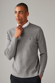 Charcoal Grey Oxford Crew Neck Regular Mock Shirt Jumper - Image 1 of 7