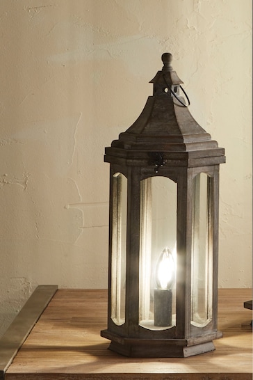 Pacific Grey Adaline Wood Lantern Table Lamp