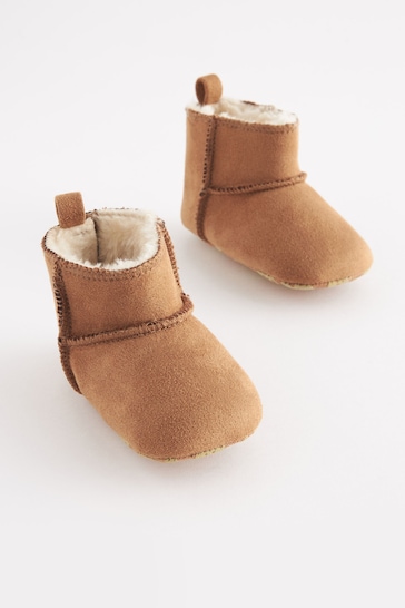 Tan Brown Warm Lined Baby Pull On Boots (0-24mths)