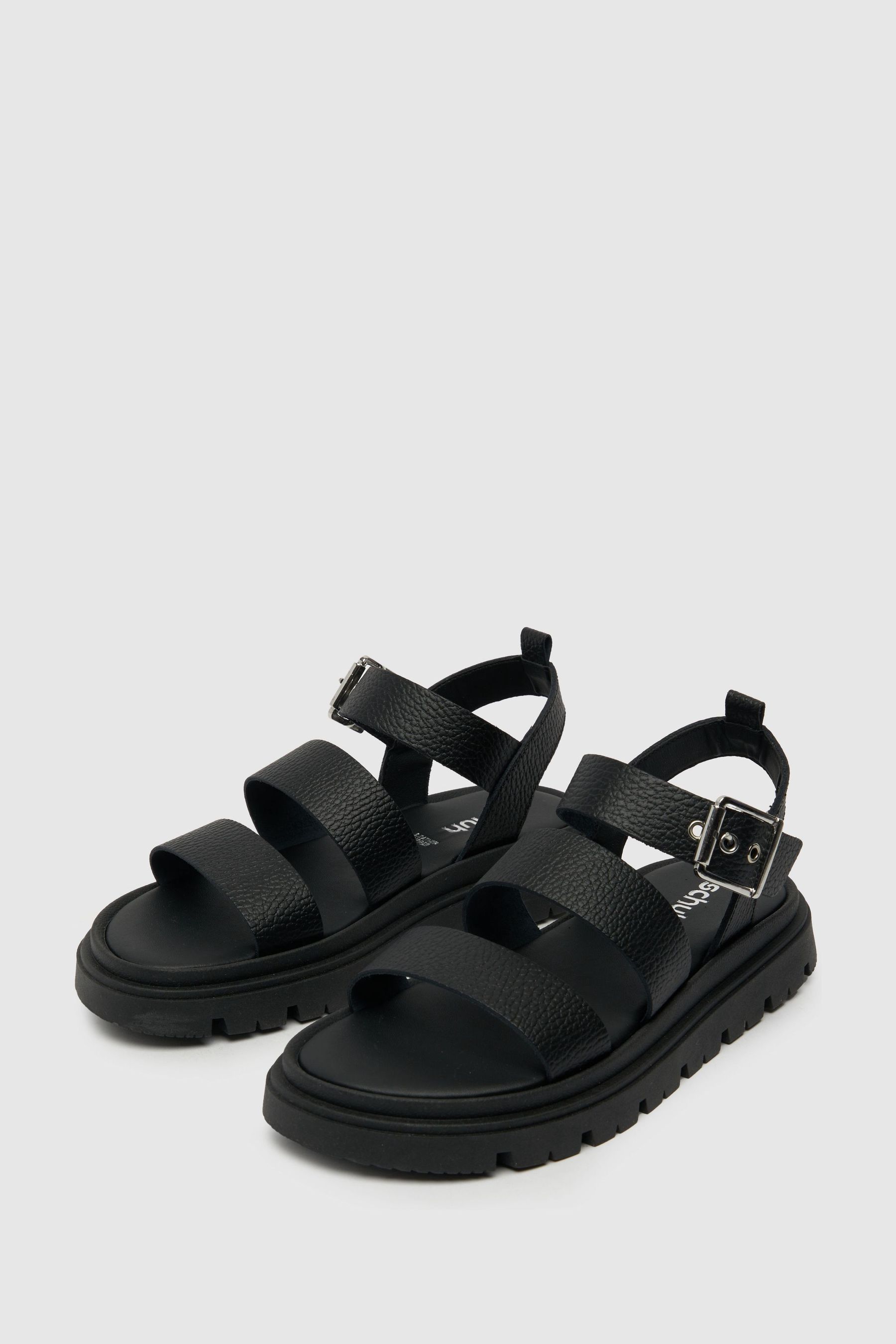 Black leather store chunky sandals