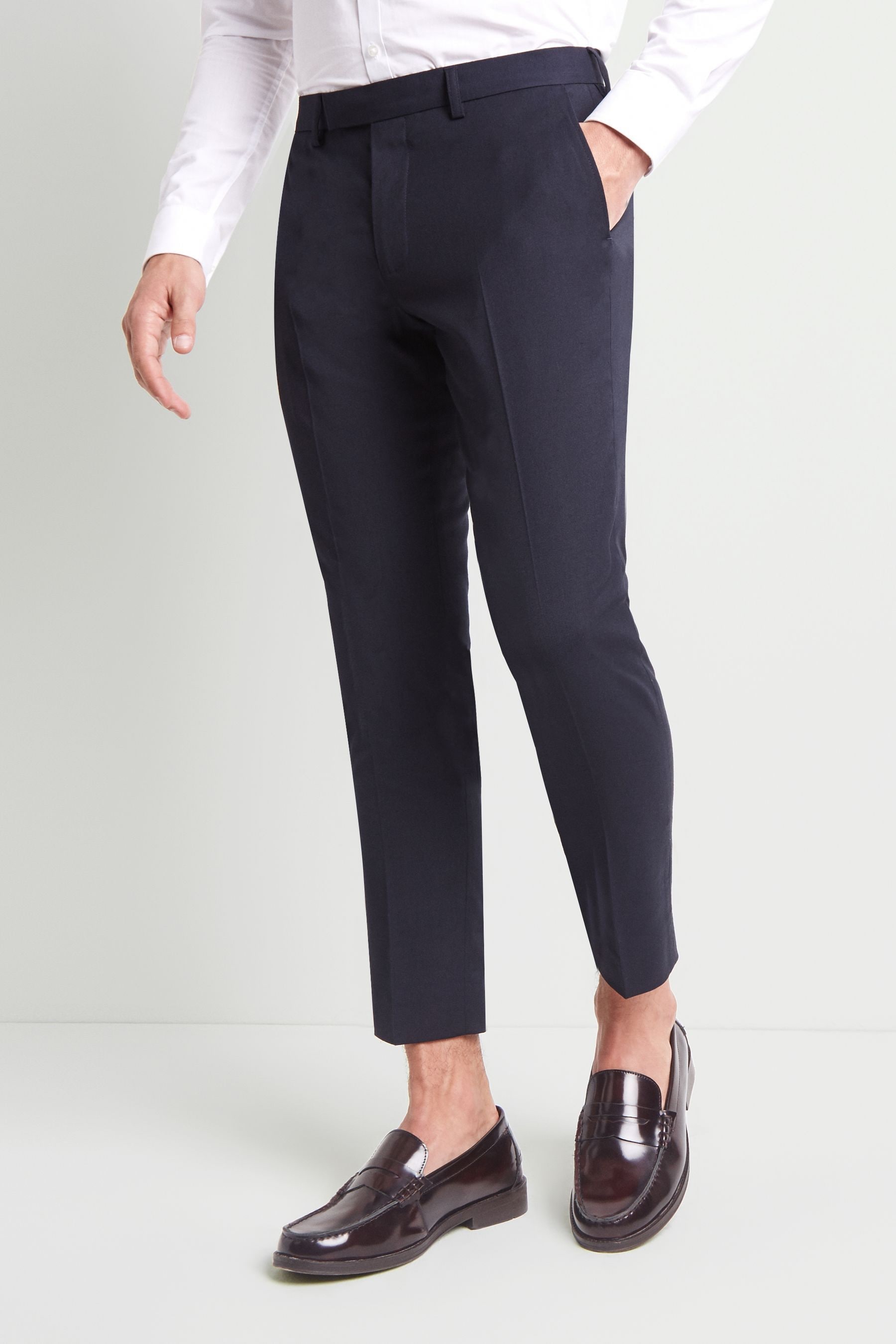 Next navy cropped trousers shop