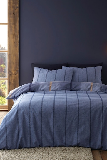 Catherine Lansfield Blue Brushed Cotton Melrose Tweed Check Duvet Cover Set