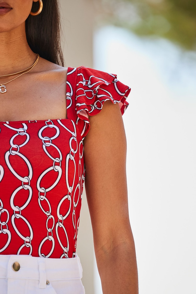 Sosandar Red Ruffle Sleeve Scoop Neck Vest - Image 5 of 5