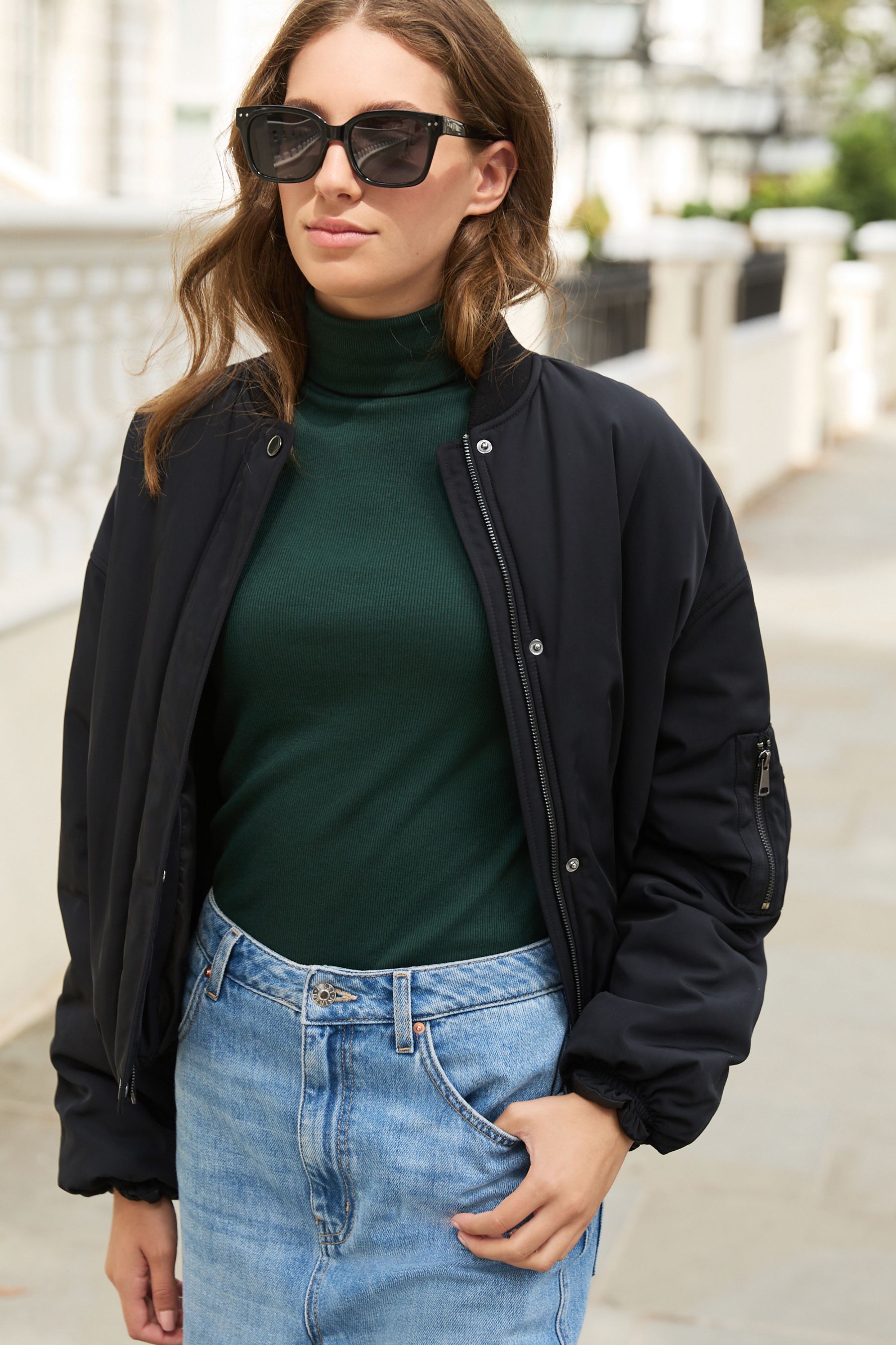Buy Forest Green Long Sleeve Ribbed Roll Neck Top from Next Luxembourg