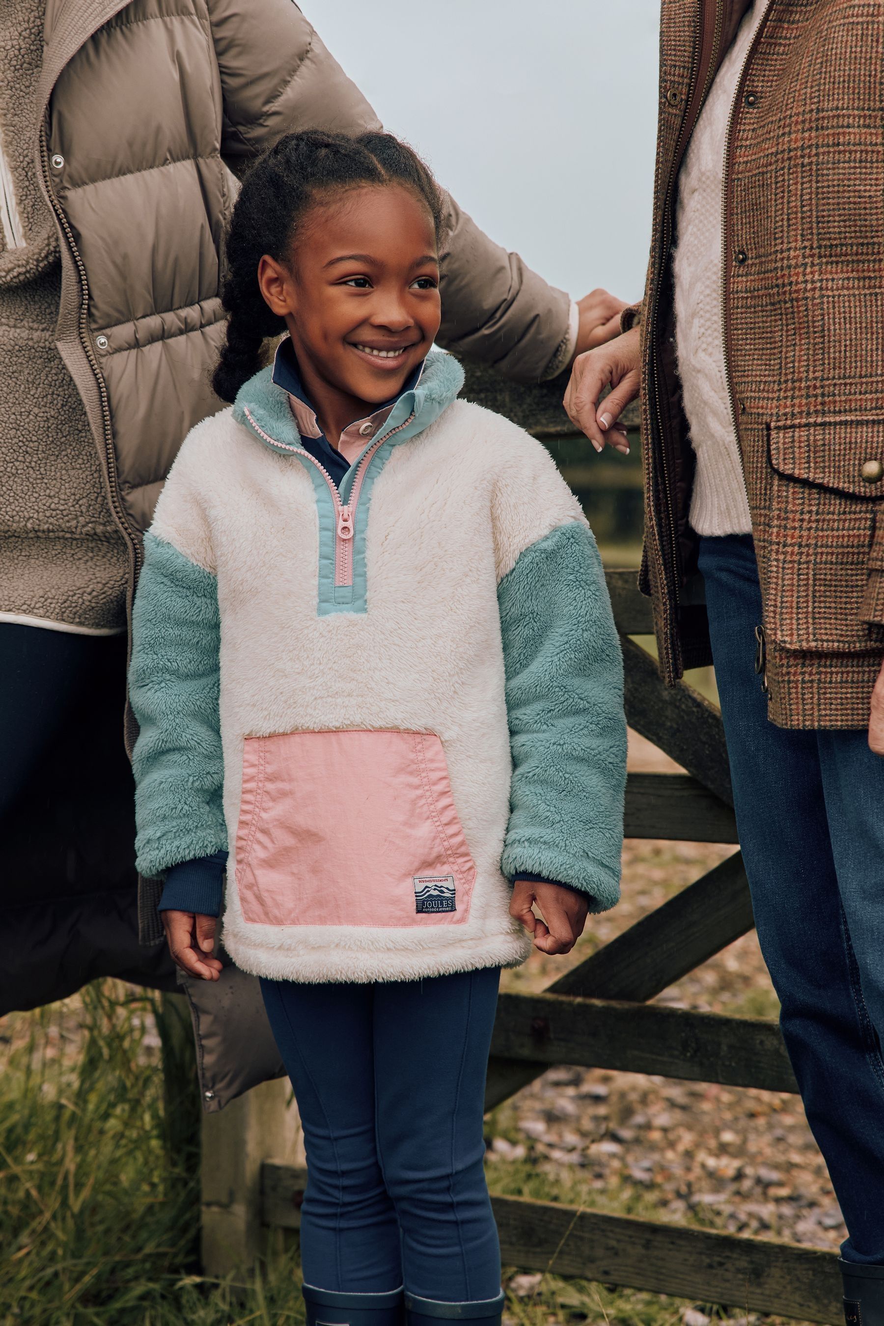 Buy Joules Girls Always Cosy Cream Blue Half Zip Borg Fleece from Next New Zealand