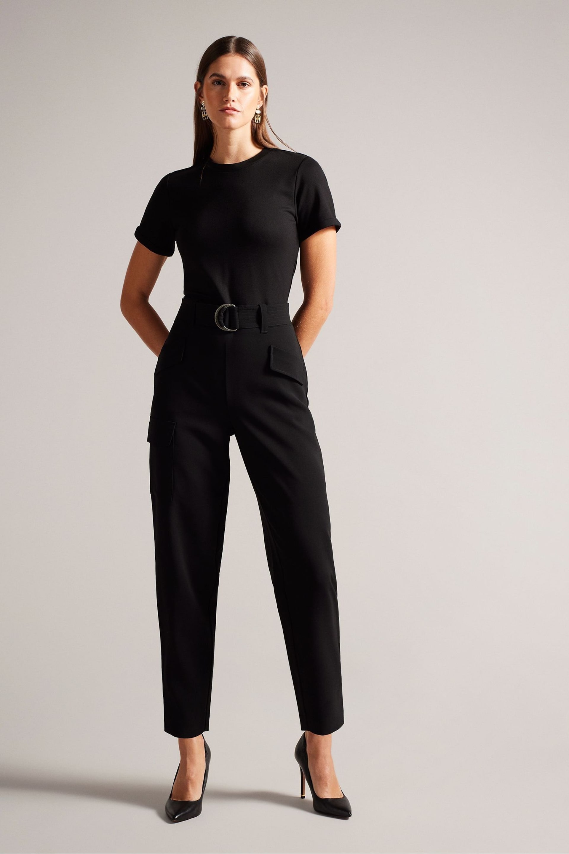 Ted Baker Graciej High Waisted Belted Tapered Cargo Black Jumpsuit - Image 1 of 5