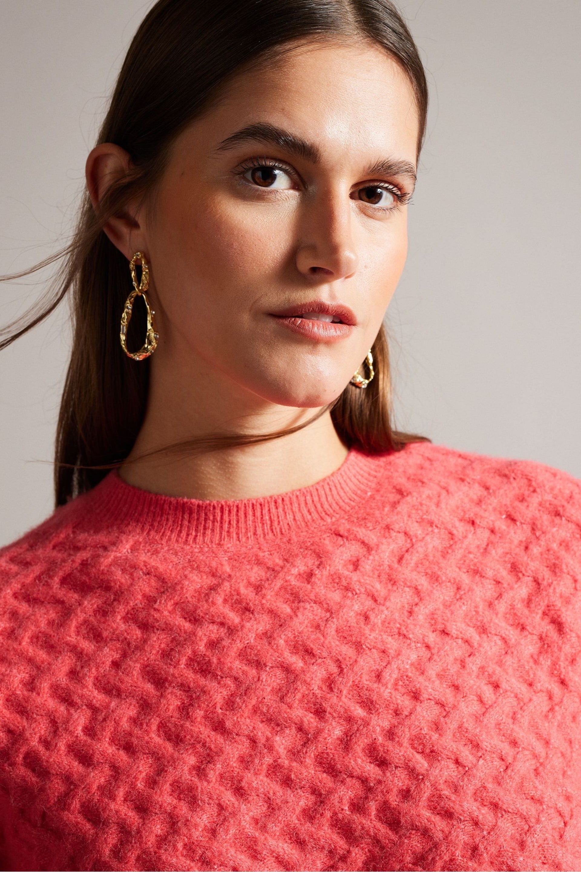 Ted Baker Pink Easy Fit Morlea Horizontal Cable Sweater - Image 4 of 6