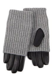 Totes Black Ladies Isotoner Leather Gloves With Overlay Knit Trim - Image 2 of 2