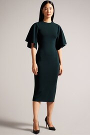 Ted Baker Green Lounia Fluted Sleeve Knitted Bodycon Midi Dress - Image 1 of 5