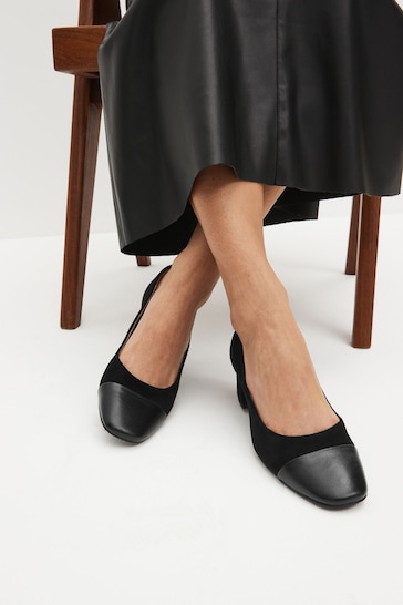 Black Toe Cap Regular/Wide Fit Forever Comfort® Leather Low Block Heel Shoes