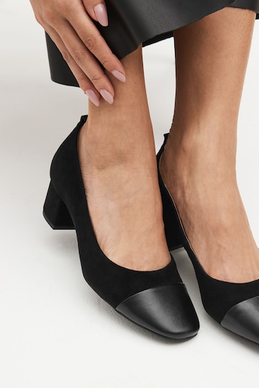 Black Toe Cap Regular/Wide Fit Forever Comfort® Leather Low Block Heel Shoes