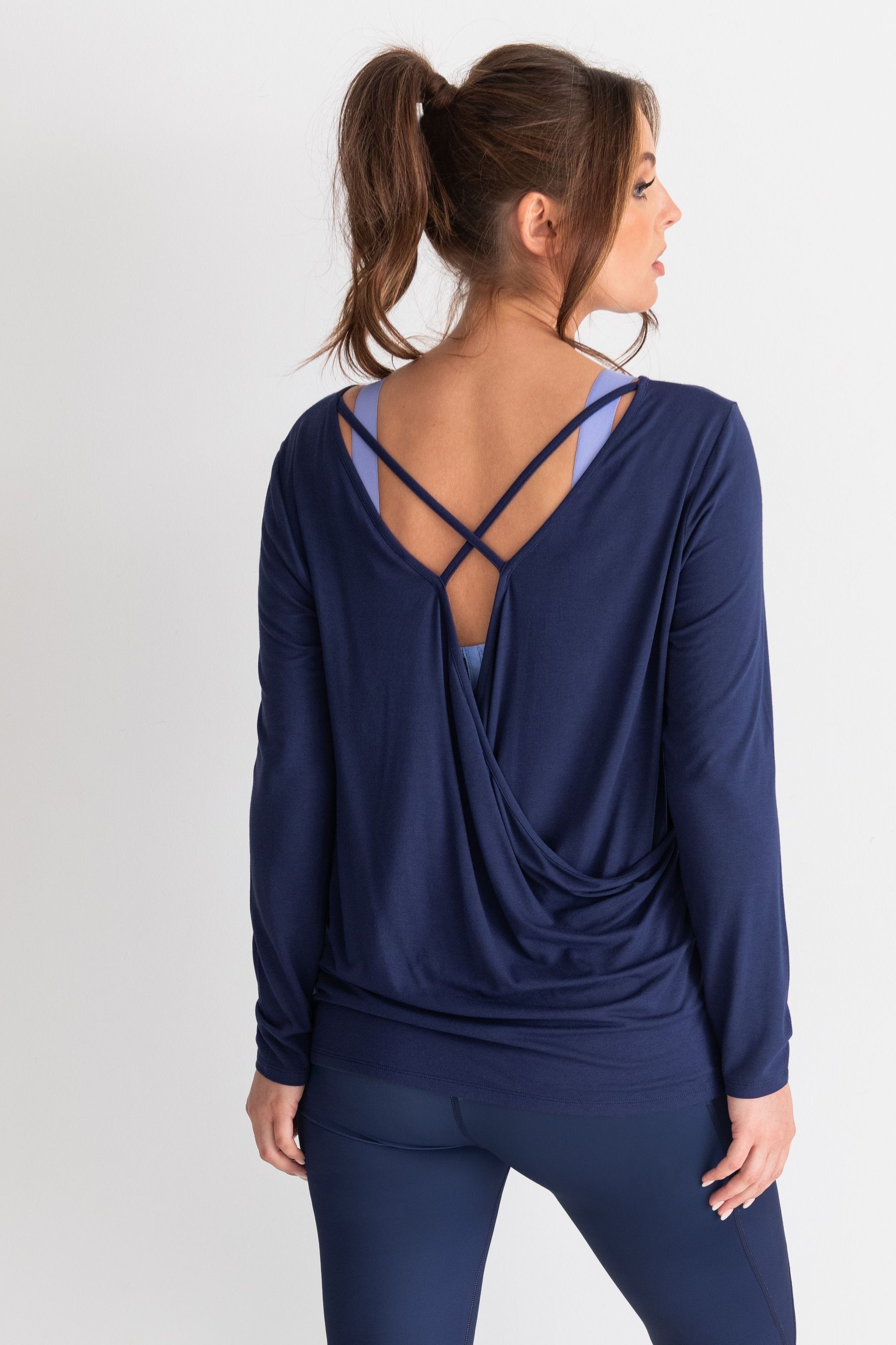 Pour Moi Blue Cross Back Jersey Yoga Top