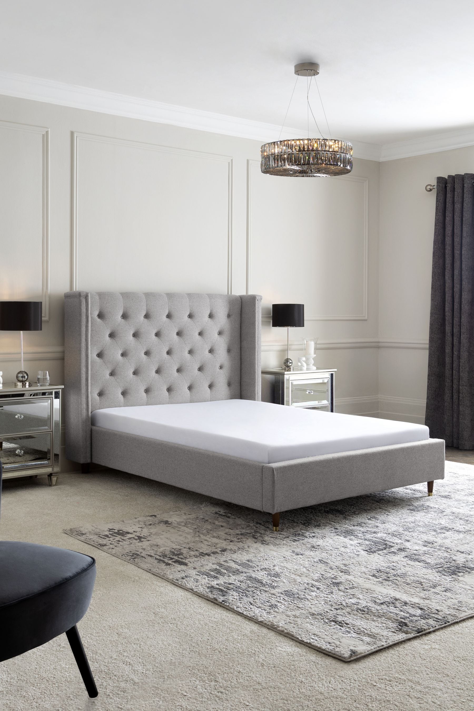 Gray upholstered store full bed