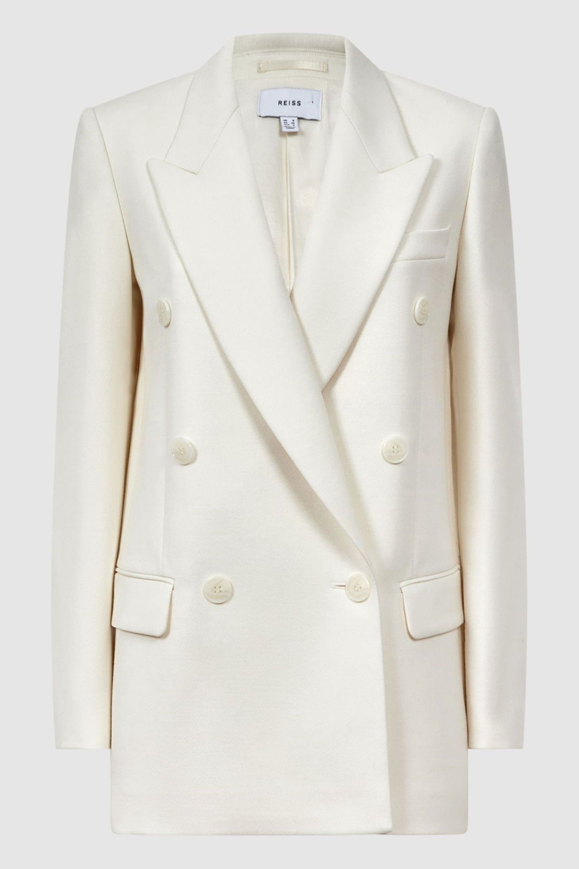 Reiss White Mabel Modern Fit Wool Double Breasted Blazer - Image 2 of 7