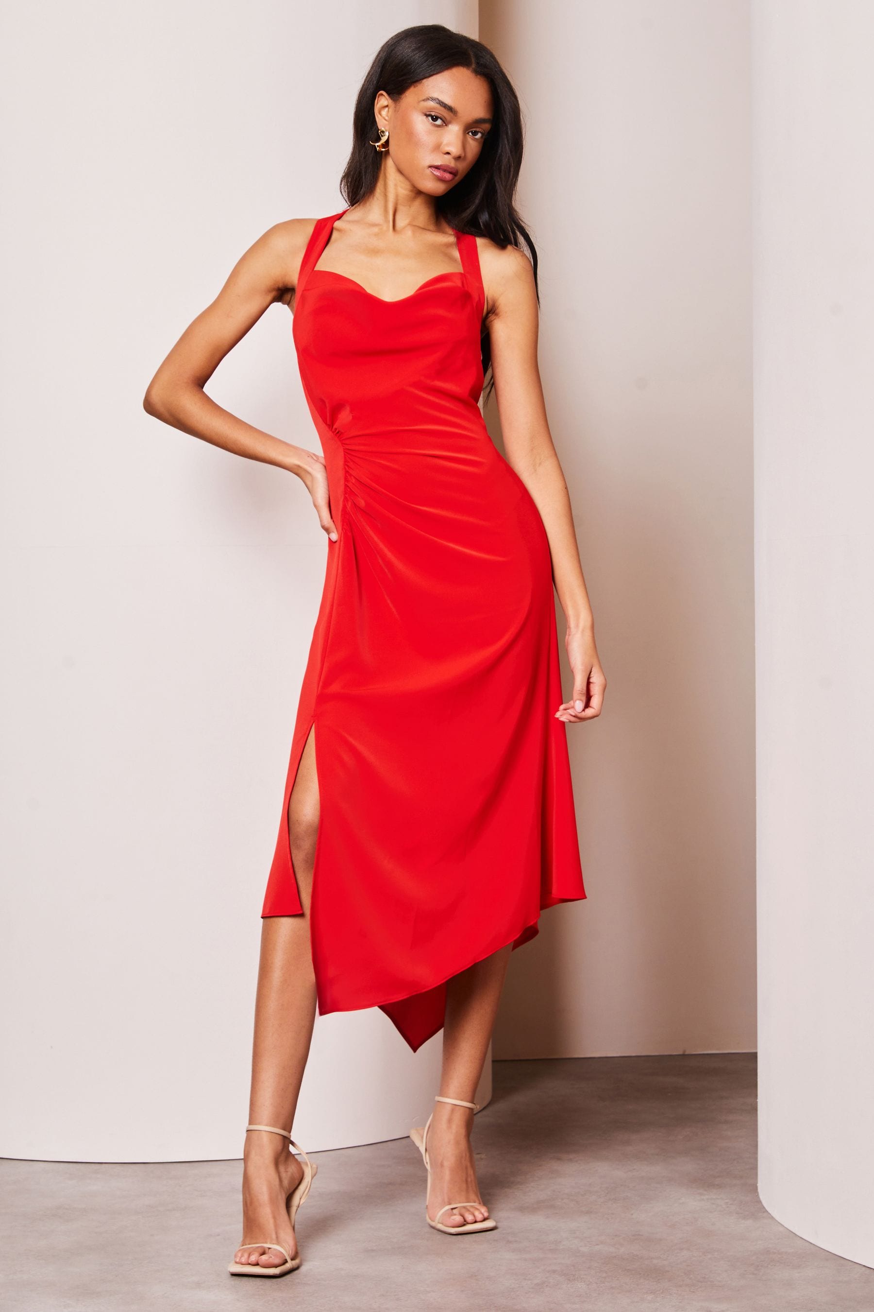 Lipsy cowl neck maxi dress in red store